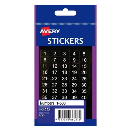 AVERY STICKER HANDIPACKS Numbers 1-500 B Pack